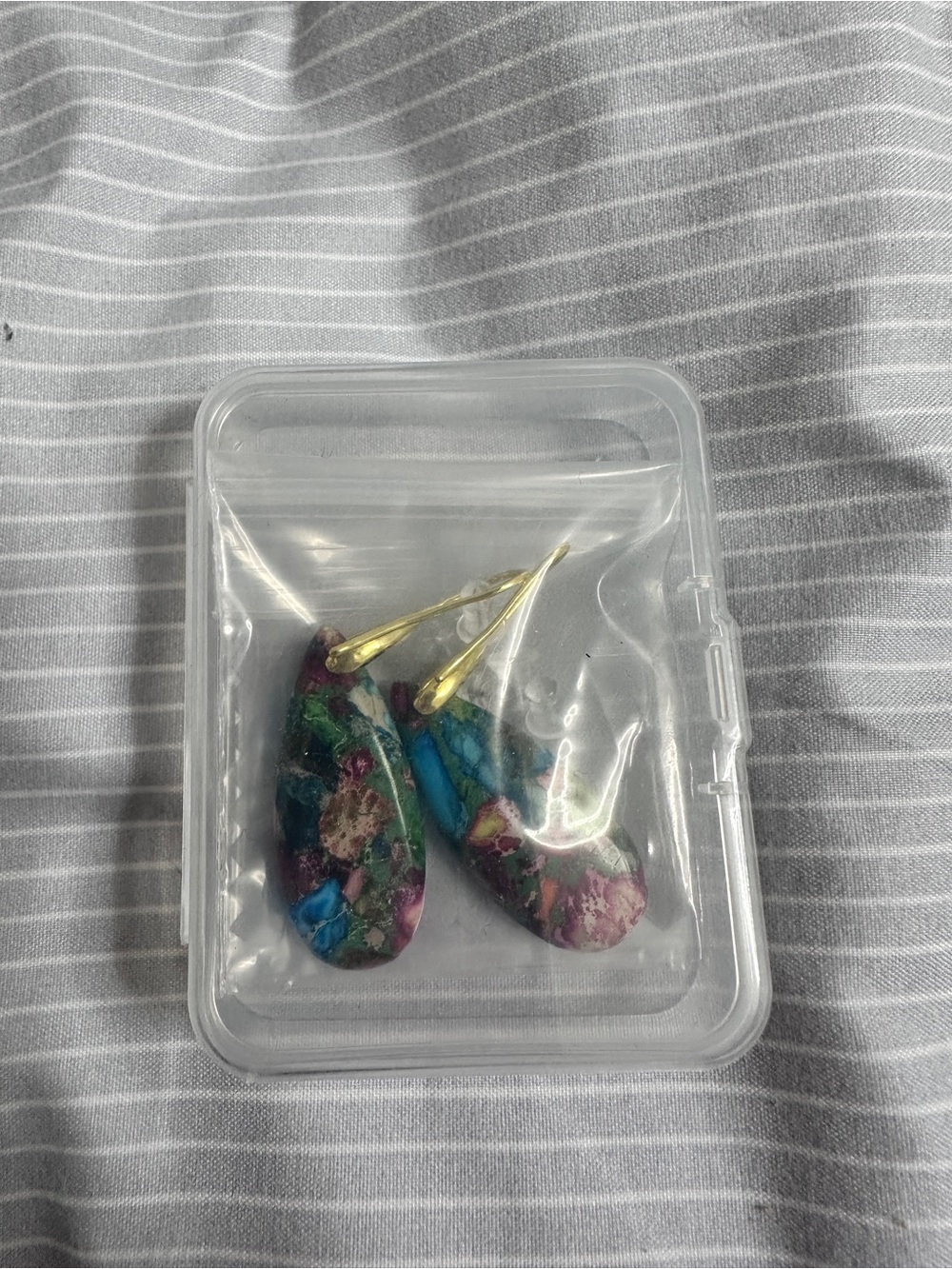 Gold Teardrop Mixed-Color Stone Earrings - Women Jewelry